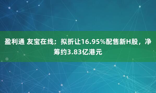 盈利通 友宝在线：拟折让16.95%配售新H股，净筹约3.83亿港元