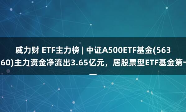 威力财 ETF主力榜 | 中证A500ETF基金(563360)主力资金净流出3.65亿元，居股票型ETF基金第一