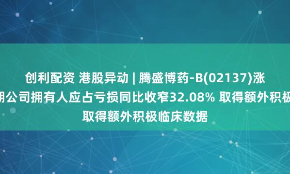 创利配资 港股异动 | 腾盛博药-B(02137)涨超8% 中期公司拥有人应占亏损同比收窄32.08% 取得额外积极临床数据